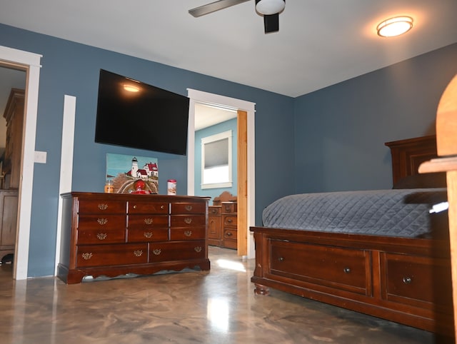 18 Castle Rd, Harmony, ME 04942 - bedroom featuring ceiling fan and finished concrete floors