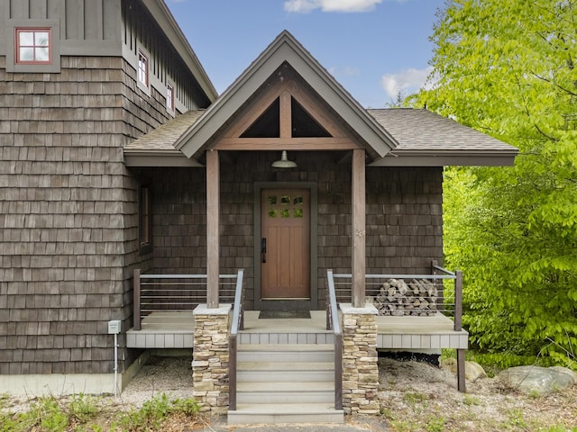 28 Fisher Rd, Newry, ME 04261 - doorway to property featuring a porch and a shingled roof