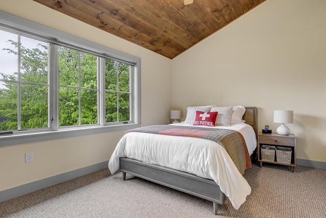 28 Fisher Rd, Newry, ME 04261 - carpeted bedroom with wooden ceiling, lofted ceiling, and baseboards