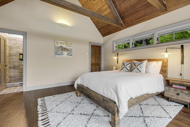 28 Fisher Rd, Newry, ME 04261 - bedroom with wooden ceiling, wood-type flooring, baseboards, and connected bathroom