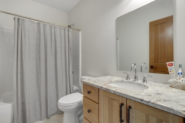 28 Fisher Rd, Newry, ME 04261 - bathroom with shower / tub combo, vanity, toilet, and tile patterned flooring