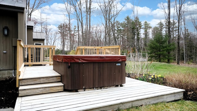 deck with a hot tub