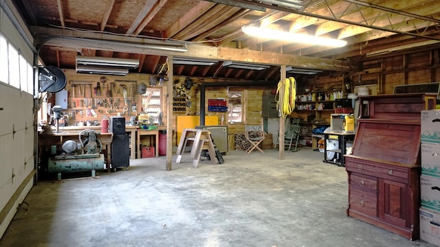 basement featuring a workshop area