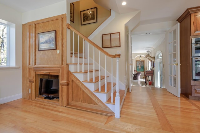 20 Giant Slide Rd, Mount Desert, ME 04660 - stairway with wood finished floors, baseboards, and recessed lighting