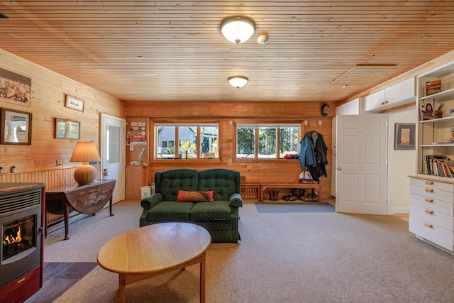 20 Giant Slide Rd, Mount Desert, ME 04660 - carpeted living area featuring wooden ceiling and wood walls