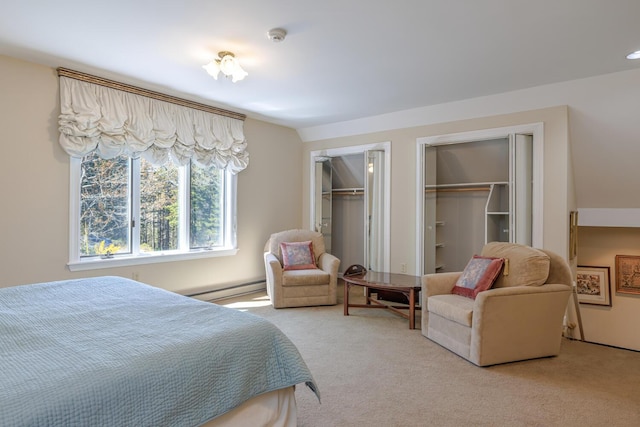 20 Giant Slide Rd, Mount Desert, ME 04660 - bedroom with multiple closets, baseboard heating, and carpet floors
