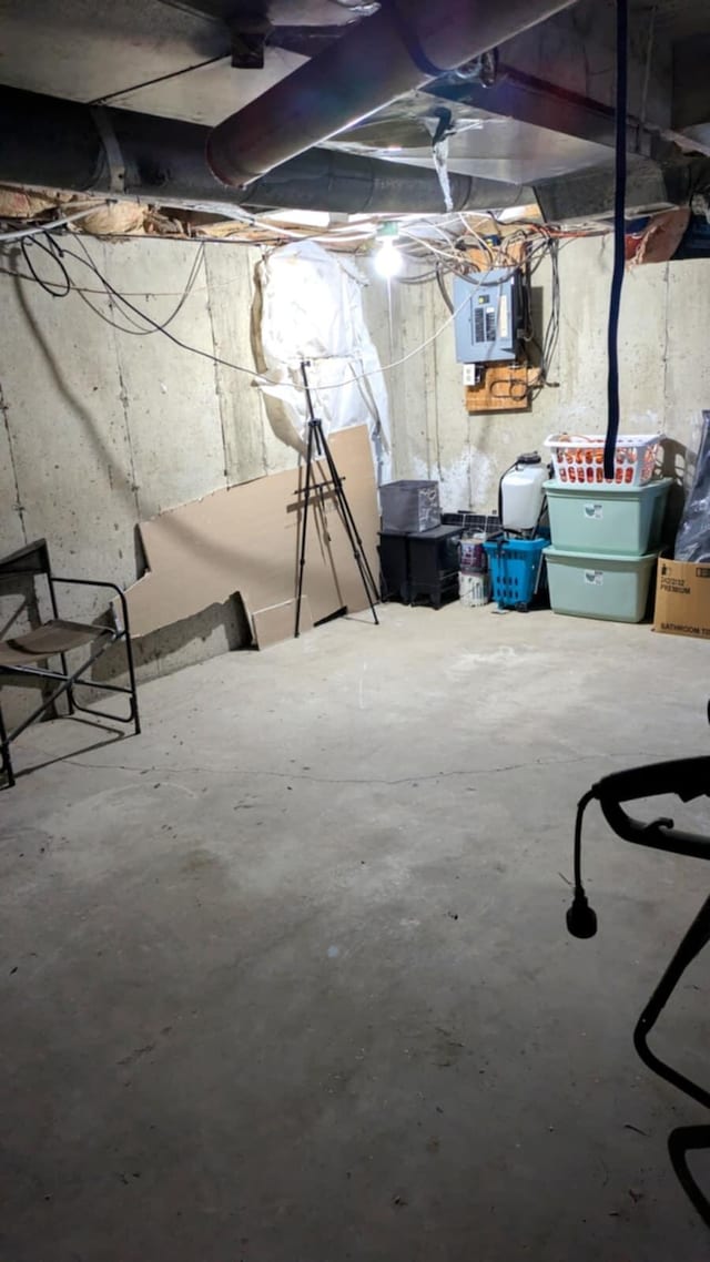 unfinished basement with electric panel