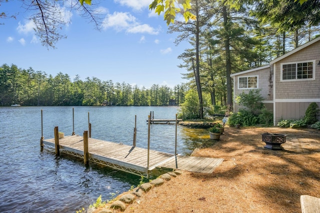 92 Red Gate Ln, Acton, ME 04001 - dock area with a water view, a forest view, and an outdoor fire pit