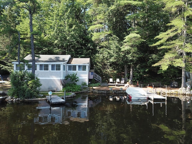92 Red Gate Ln, Acton, ME 04001 - dock area with a water view, stairway, and a wooded view