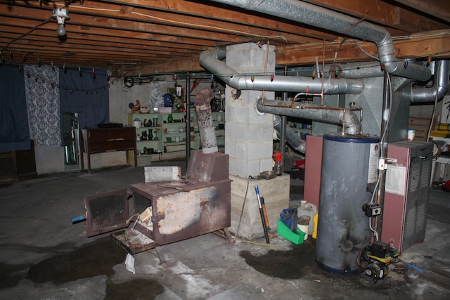 unfinished below grade area with water heater