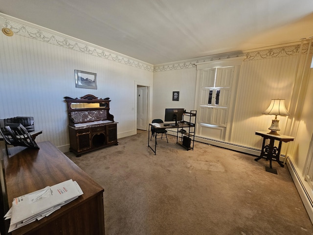 72 Main St, Orono, ME 04473 - living area featuring carpet flooring and a baseboard heating unit