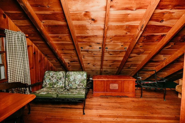 65 Pinecroft Rd, Harrison, ME 04040 - living area with wood ceiling and hardwood / wood-style flooring