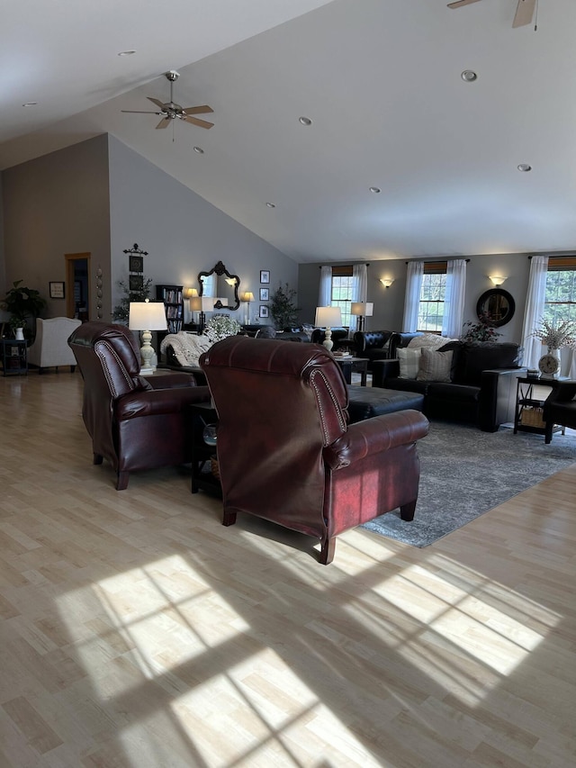 208 N Caribou Rd, Presque Isle, ME 04769 - carpeted living room with recessed lighting, ceiling fan, and vaulted ceiling