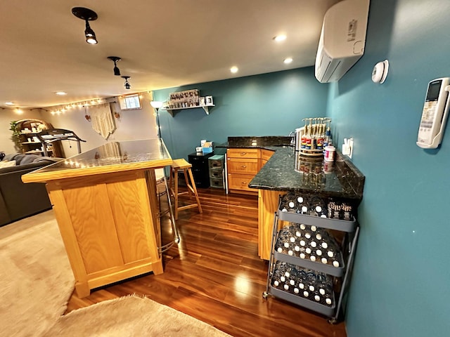208 N Caribou Rd, Presque Isle, ME 04769 - bar with recessed lighting, a bar, dark wood finished floors, and a wall mounted air conditioner
