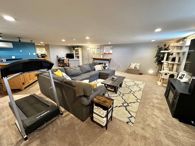 208 N Caribou Rd, Presque Isle, ME 04769 - living room with bar area, light carpet, and recessed lighting