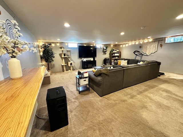 208 N Caribou Rd, Presque Isle, ME 04769 - living room with carpet floors, recessed lighting, and a wealth of natural light