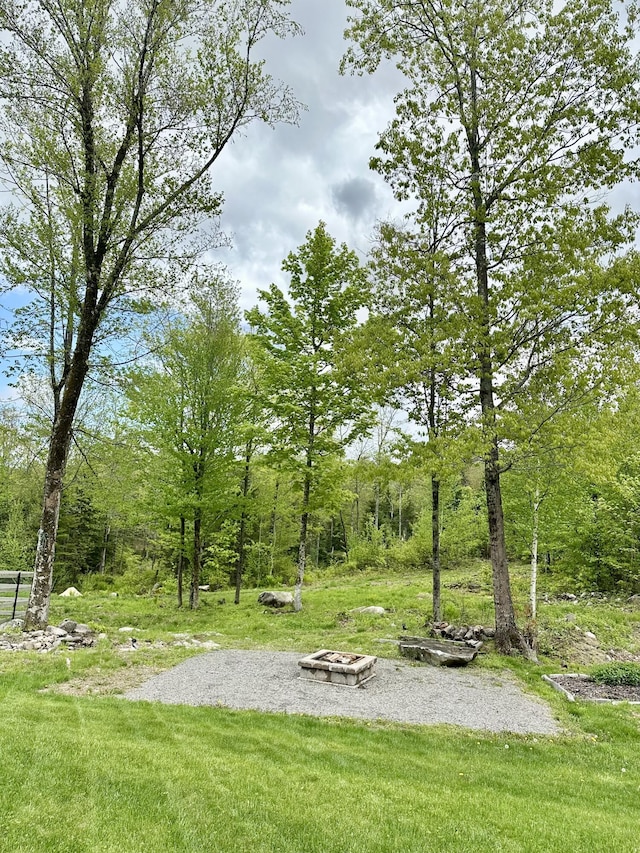view of yard featuring an outdoor fire pit