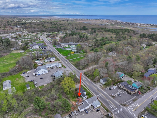 aerial overview of property's location featuring a nearby body of water