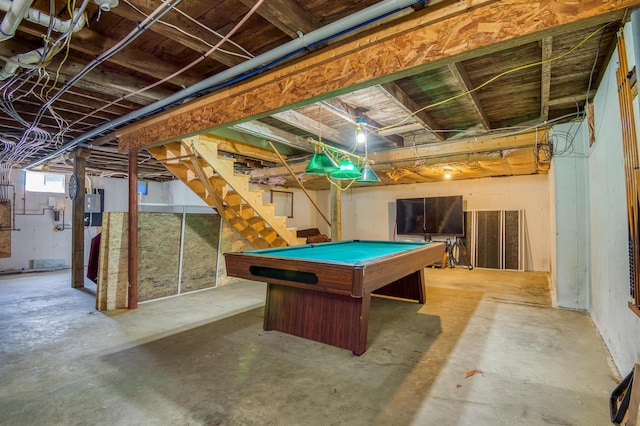 rec room with billiards and concrete flooring