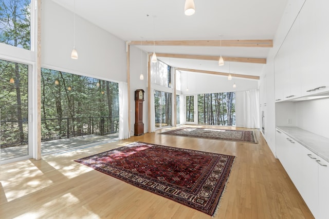 27 Carter Dr, West Bath, ME 04530 - interior space with plenty of natural light, high vaulted ceiling, and light wood-type flooring