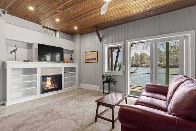 37 Harpswell Islands Rd, Harpswell, ME 04079 - living area featuring recessed lighting, wood ceiling, baseboards, and a fireplace