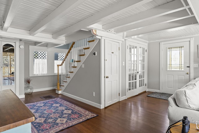 37 Harpswell Islands Rd, Harpswell, ME 04079 - foyer with baseboards, beam ceiling, and wood finished floors