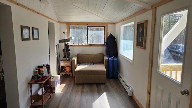 341 E Andover Rd, Andover, ME 04226 - sitting room featuring vaulted ceiling, wooden ceiling, baseboard heating, and a wealth of natural light