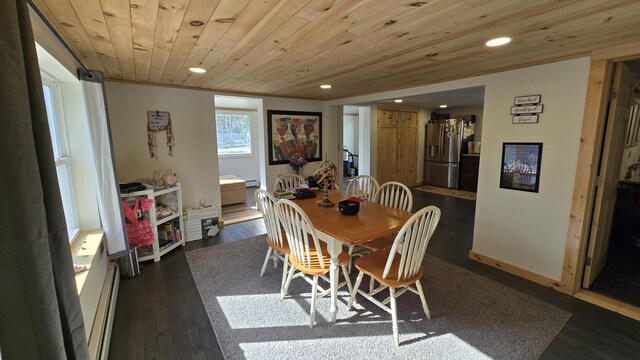341 E Andover Rd, Andover, ME 04226 - dining area with recessed lighting, dark wood-style flooring, and wooden ceiling