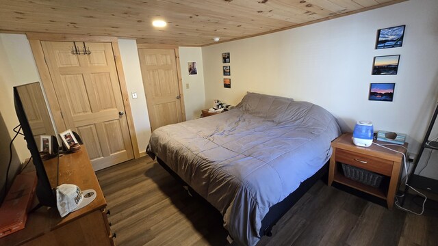 341 E Andover Rd, Andover, ME 04226 - bedroom with crown molding, recessed lighting, wooden ceiling, and wood finished floors