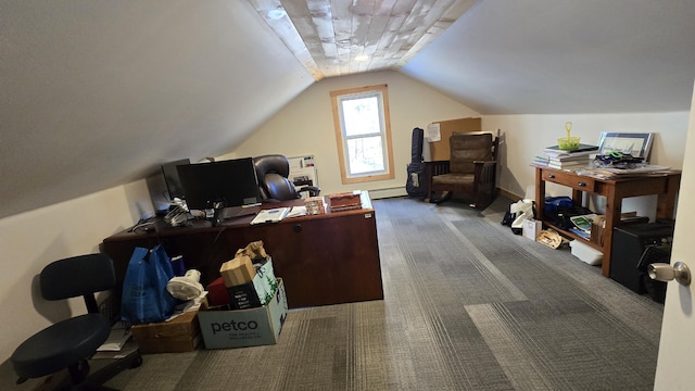 341 E Andover Rd, Andover, ME 04226 - carpeted office featuring a baseboard radiator and vaulted ceiling