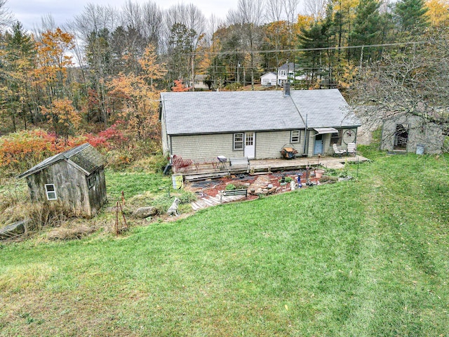 405 Pond Rd, Sidney, ME 04330 - exterior space with a wooden deck and a yard