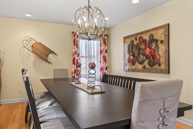 164 Hotel Rd, Auburn, ME 04210 - dining space with recessed lighting, baseboards, a notable chandelier, and light wood-style floors