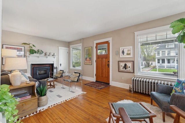 14 Codman St, Portland, ME 04103 - living area featuring radiator heating unit, baseboards, and wood-type flooring