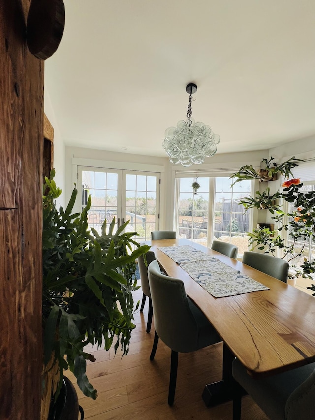 157 Ellsworth Rd, Blue Hill, ME 04614 - dining area with a chandelier, healthy amount of natural light, and wood-type flooring