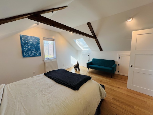 157 Ellsworth Rd, Blue Hill, ME 04614 - bedroom with a skylight, radiator heating unit, and light wood-style flooring