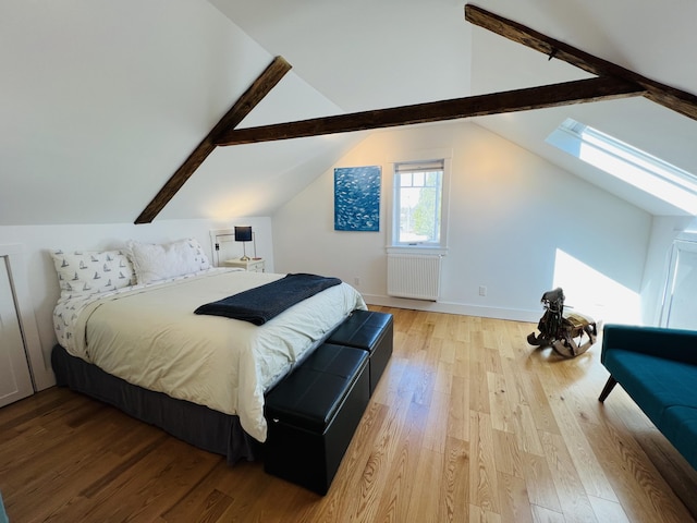 157 Ellsworth Rd, Blue Hill, ME 04614 - bedroom with radiator heating unit, light wood-type flooring, and a skylight