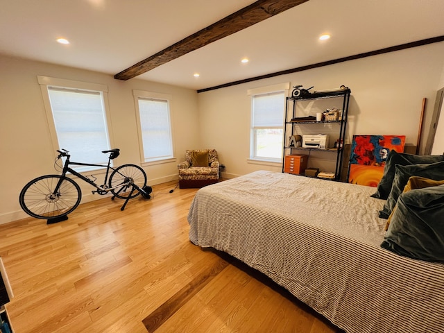 157 Ellsworth Rd, Blue Hill, ME 04614 - bedroom featuring wood finished floors, recessed lighting, and beam ceiling