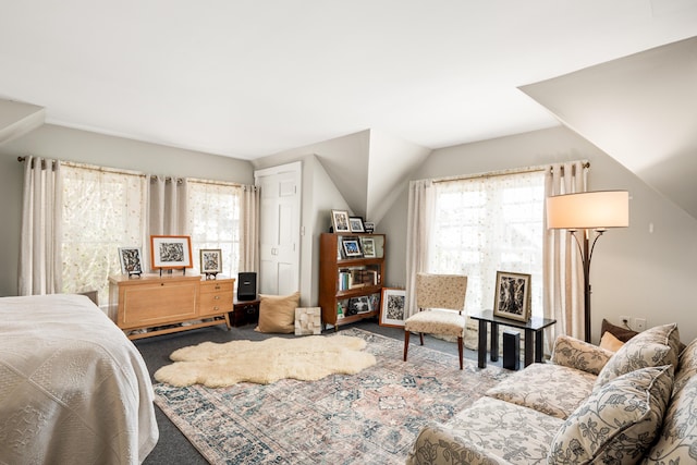 47 Bay View St, Camden, ME 04843 - bedroom with multiple windows, carpet flooring, and lofted ceiling