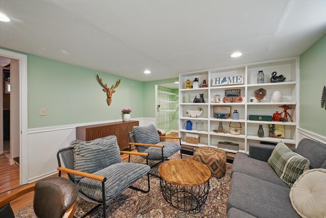370 Point Rd, Belgrade, ME 04917 - sitting room featuring recessed lighting, wainscoting, and wood finished floors