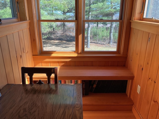 interior details featuring wooden walls