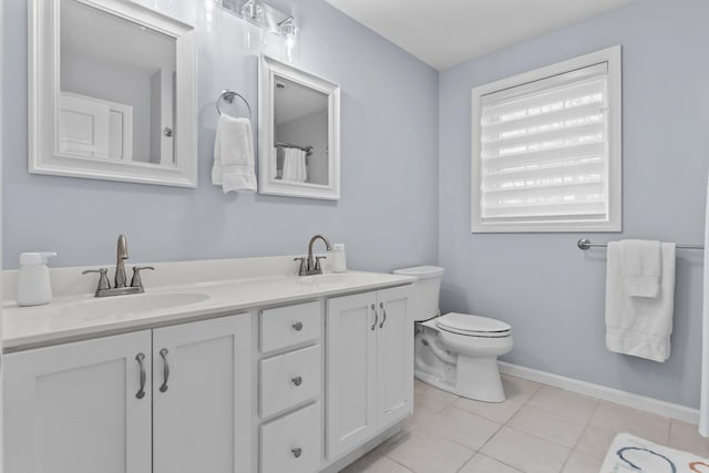 36 Fort Hill Ave, York, ME 03909 - bathroom with a sink, tile patterned floors, toilet, and double vanity