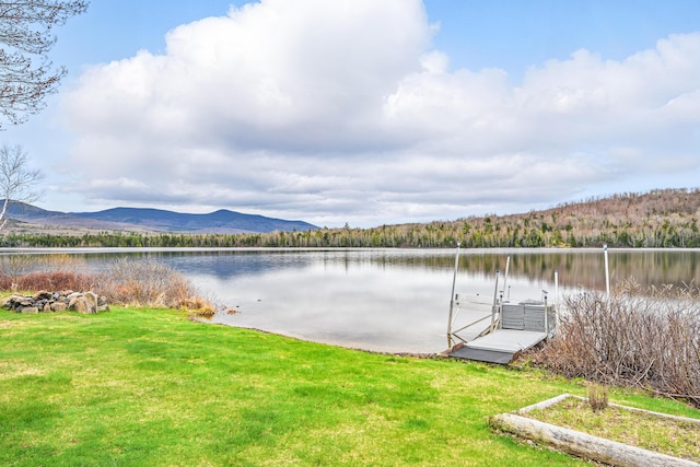 17 Kokadjo N Rd, Frenchtown Twp, ME 04441 - dock area featuring a water and mountain view and a yard