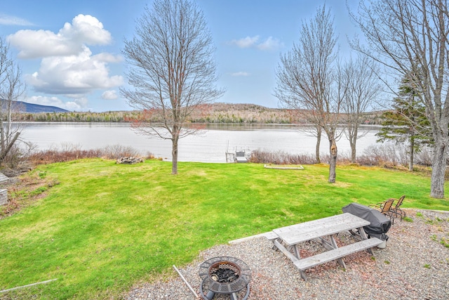 17 Kokadjo N Rd, Frenchtown Twp, ME 04441 - view of green lawn featuring a water view and a fire pit