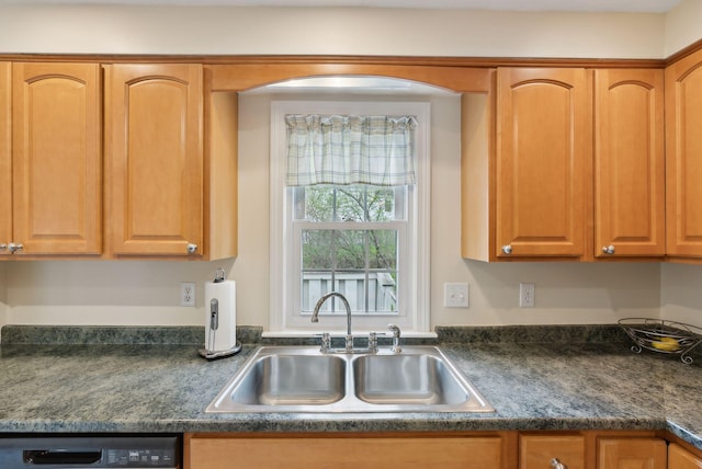 66 Colonial Vlg Unit 66, Falmouth, ME 04105 - kitchen featuring dishwashing machine, dark countertops, and a sink
