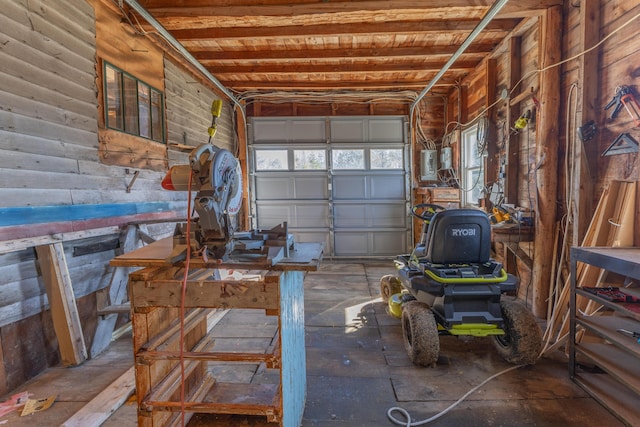 1357 Indian River Rd, Addison, ME 04606 - garage featuring wood walls