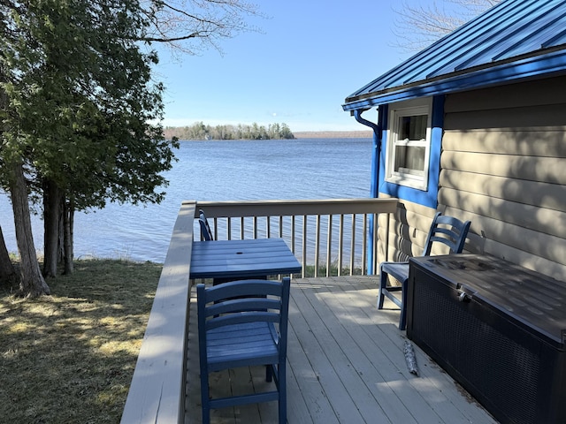 114 Smith Rd, Hudson, ME 04449 - wooden deck featuring a water view