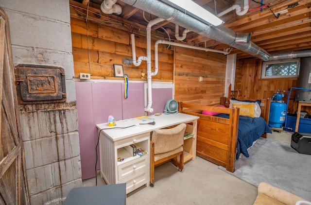 114 Smith Rd, Hudson, ME 04449 - bedroom featuring concrete floors and wooden walls