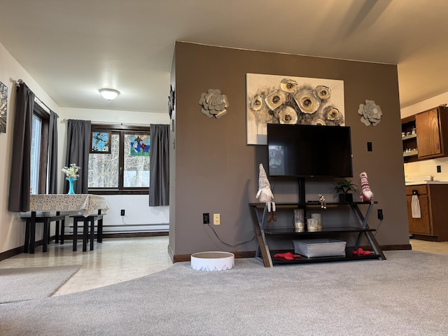 3043 W Chapman Rd, Mapleton, ME 04757 - carpeted living area featuring baseboards