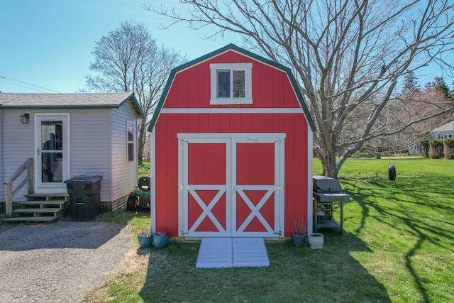 view of shed featuring entry steps