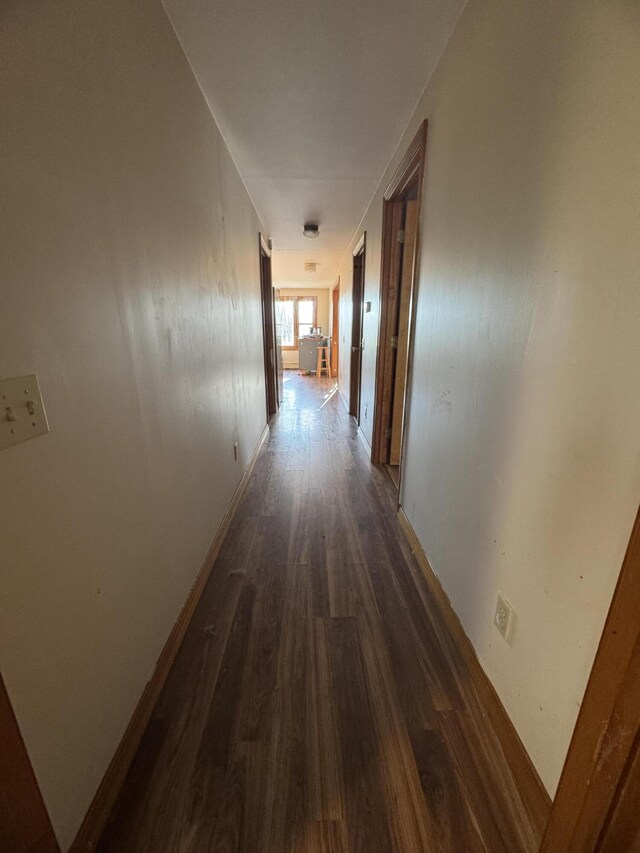 76 Norton Hill Rd, Dover-Foxcroft, ME 04426 - hallway featuring baseboards and dark wood finished floors